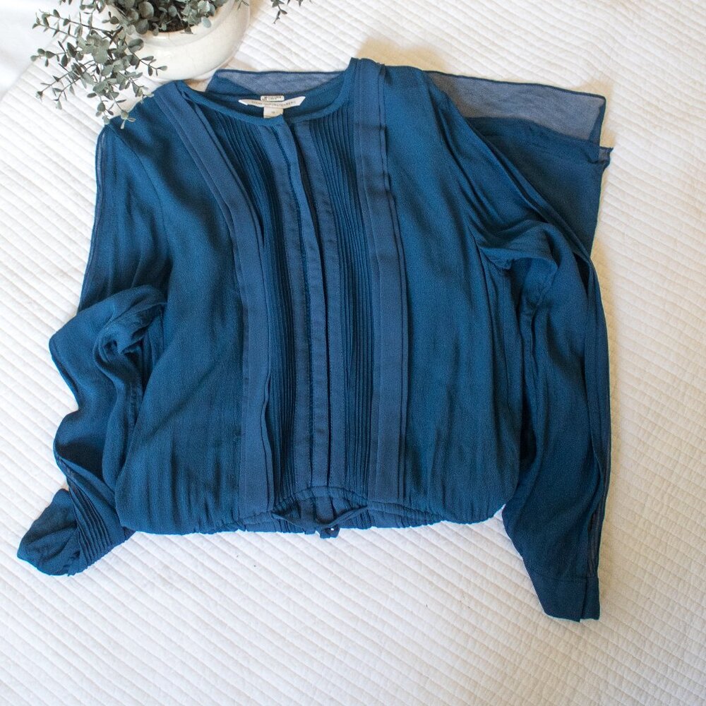 Diane von Furstenberg Silk Blend Pleated Dress Teal Blue Size 12 DVF